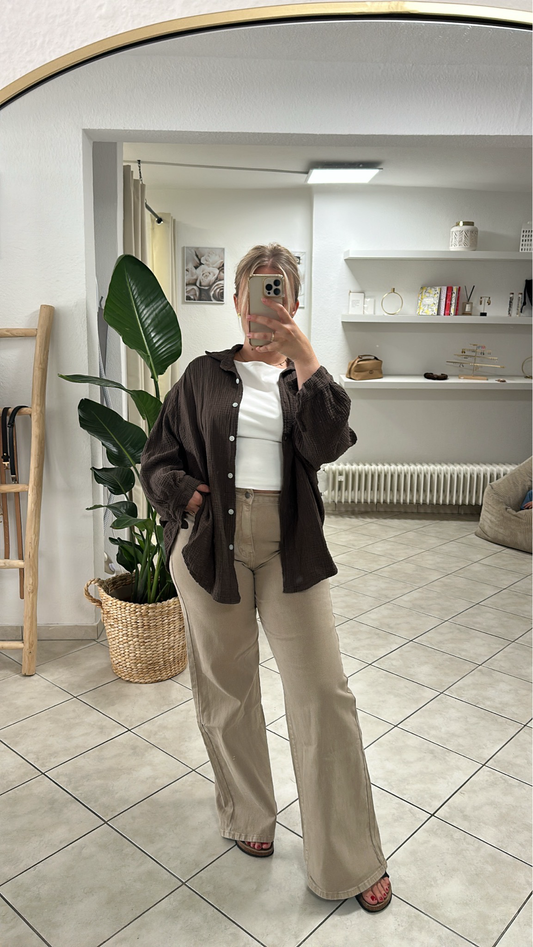 Kurze Musselin Bluse Vers. Farben