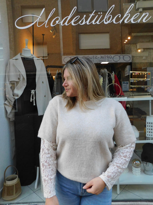 Strick Shirt mit Spitzen Armen